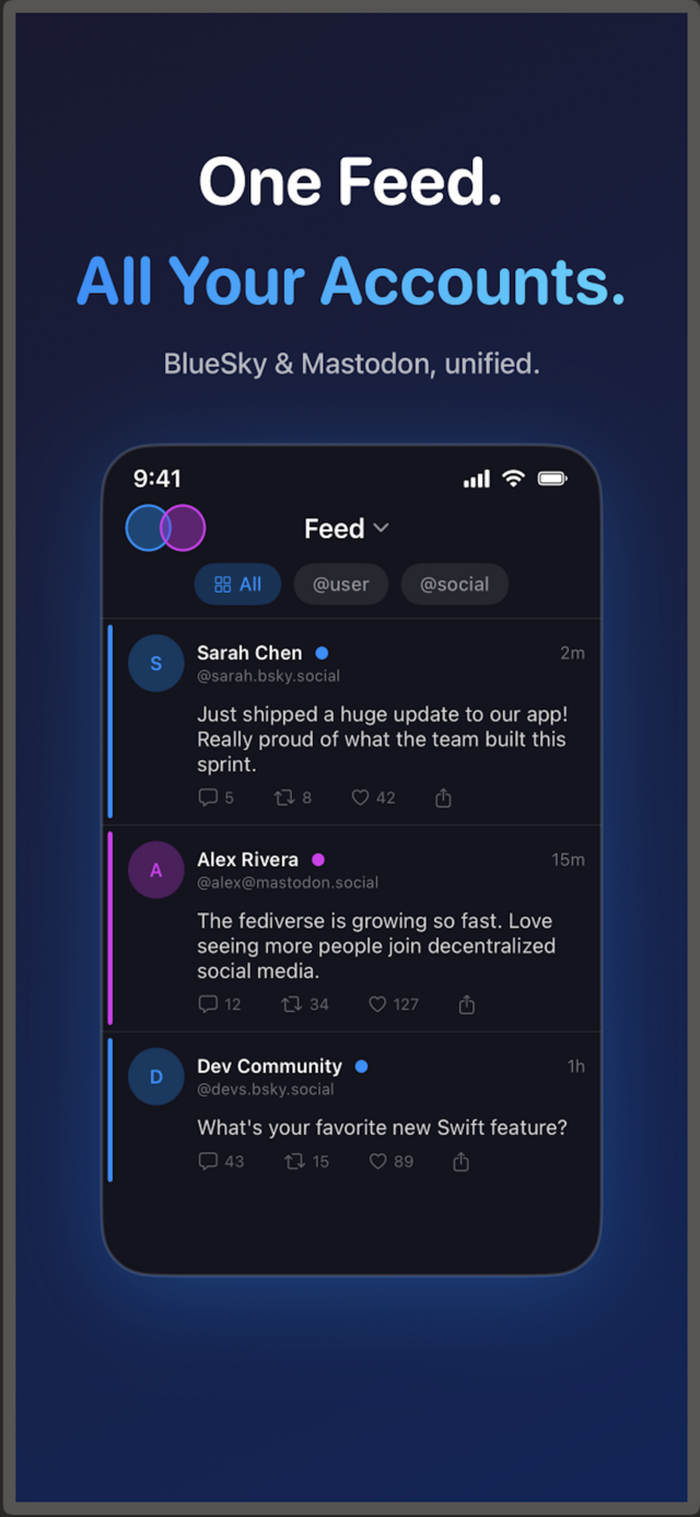 BlueTusk unified feed screenshot